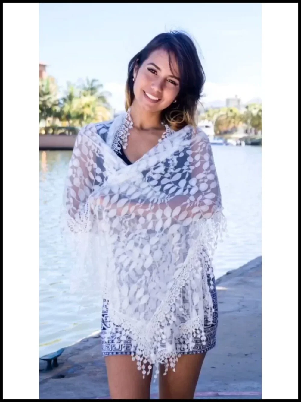 Lightweight Leaf Lace Fringe Scarf Bridal Shawl for Women